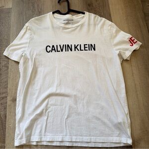 Calvin Klein Jeans White Tee with Red and Black Accents